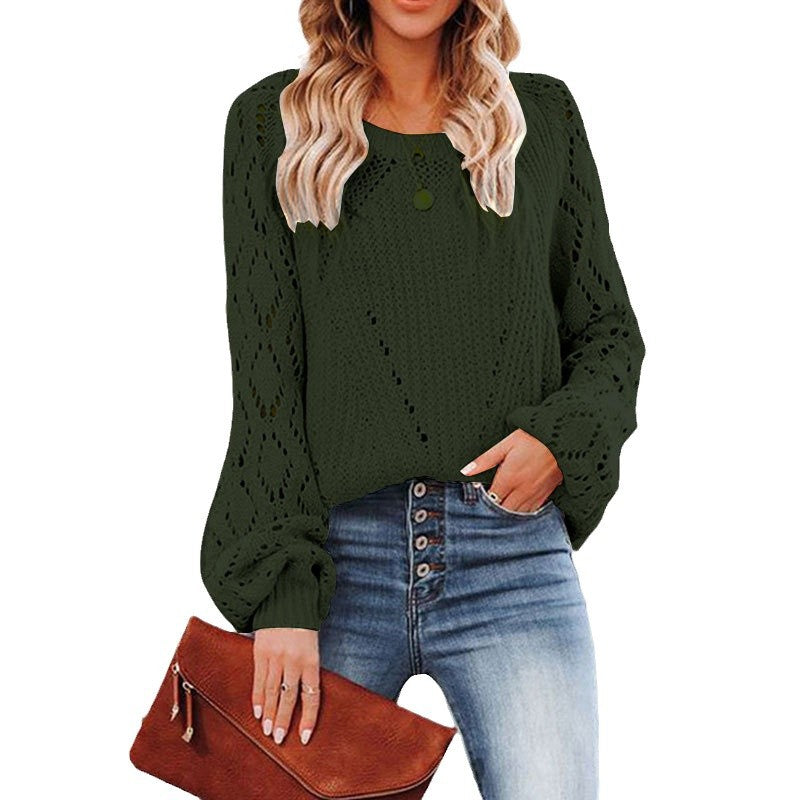 Kvinders strikket sweater med trendy blonde mønster og voluminøse ærmer Stilla