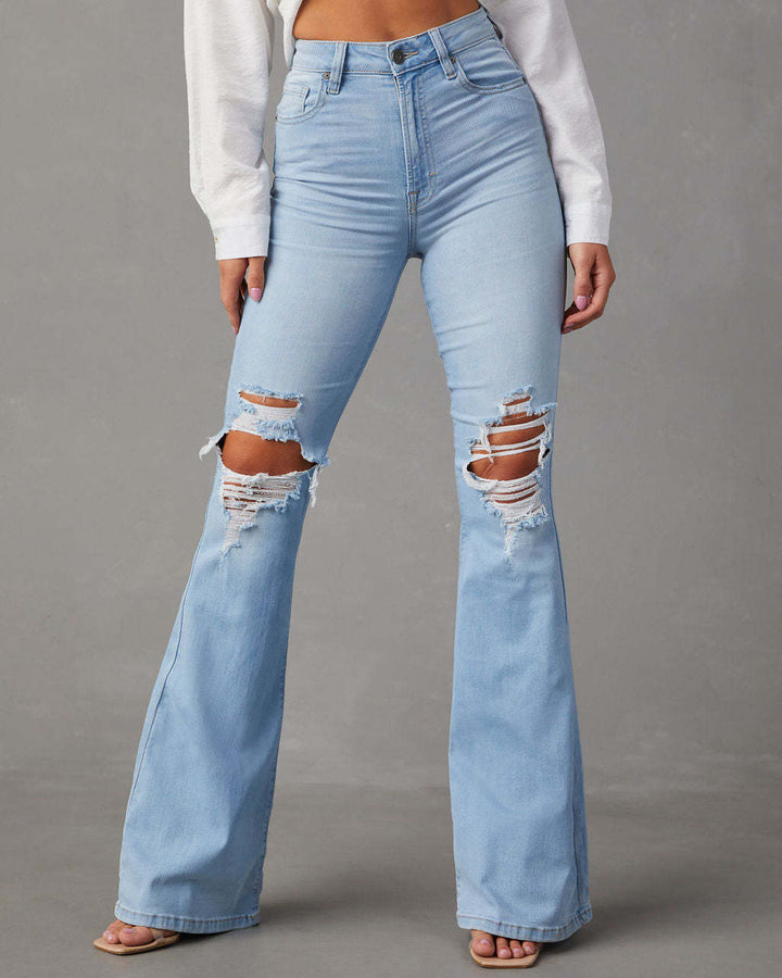 Dame Flared Jeans med revne-detaljer og høj talje Stilla
