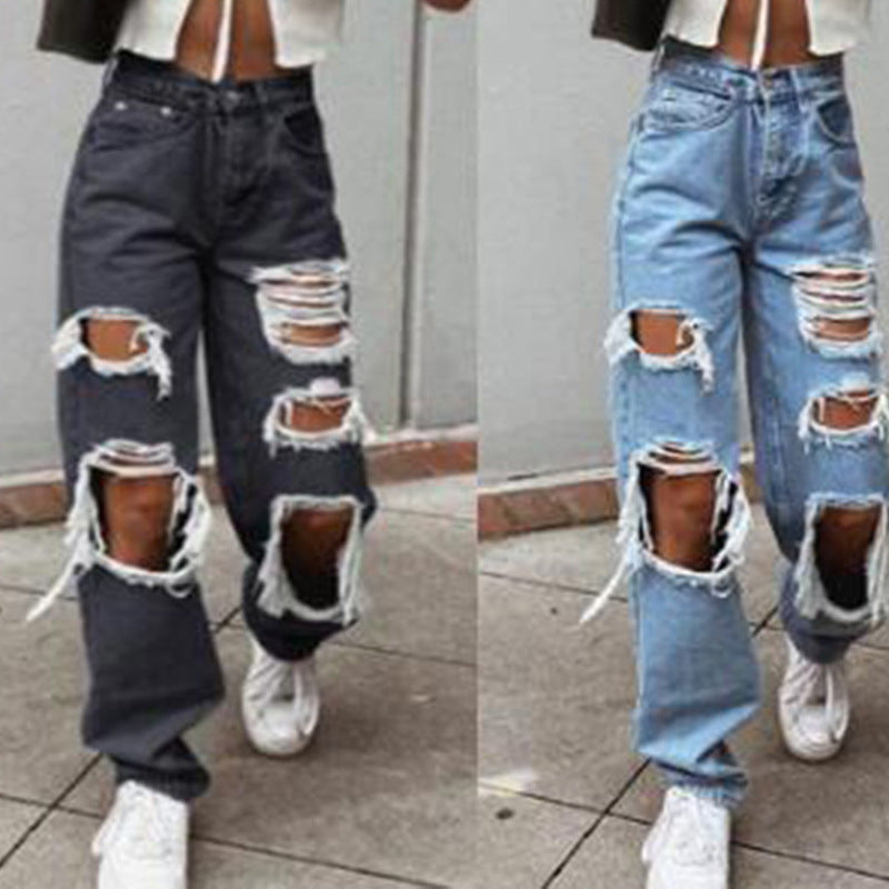 Dame Revnet Baggy-Jeans med afslappet stil og flåede detaljer Stilla