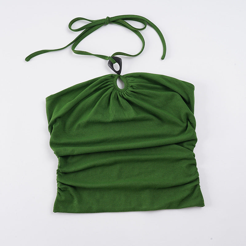 Dame elegant tanktop med raffinerede flæsedetaljer og bindebånd Skovae