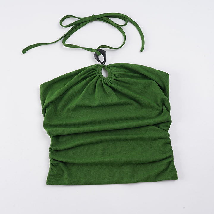 Dame elegant tanktop med raffinerede flæsedetaljer og bindebånd Skovae