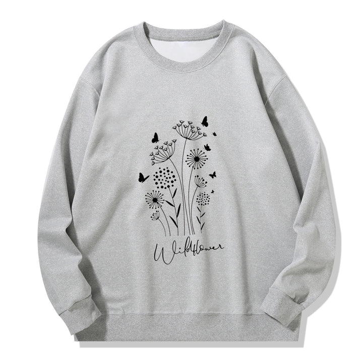 Kvinders sweatshirt med blomster vildblomst tryk og hyggelig indvendig foer Stilla