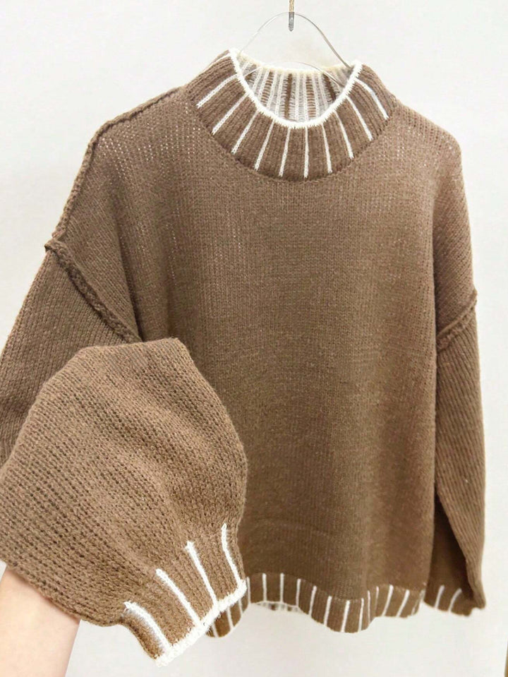 Kvinders afslappede strikket sweater med høj krave og justerbare ærmer Stilla