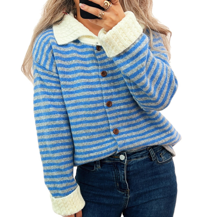 Kvinders casual cardigan med bred krave og knapdetaljer Stilla