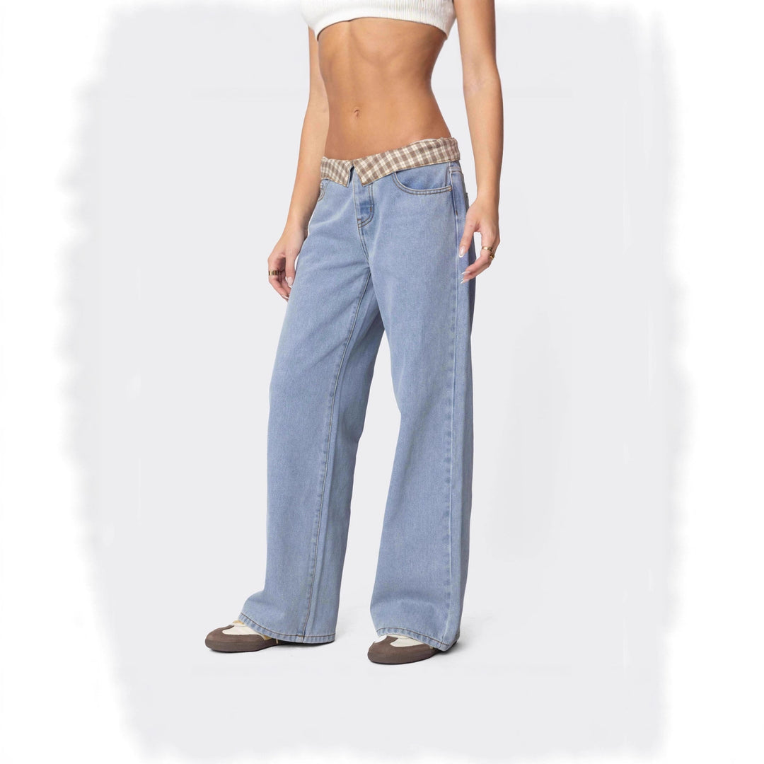 Dame Vidde Jeans med ternet bånd Skovae