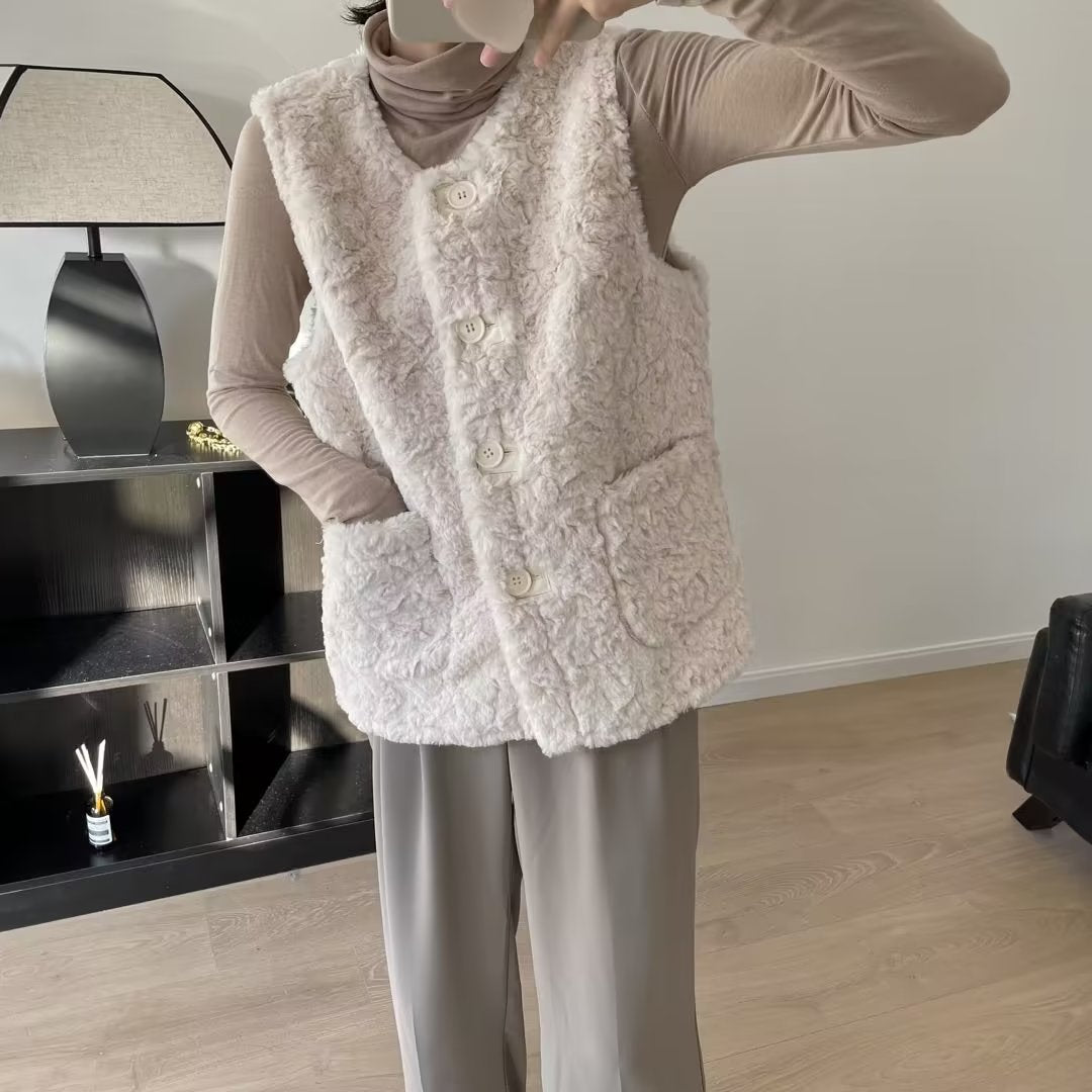 Kvinders hyggelige teddy vest med store lommer Stilla