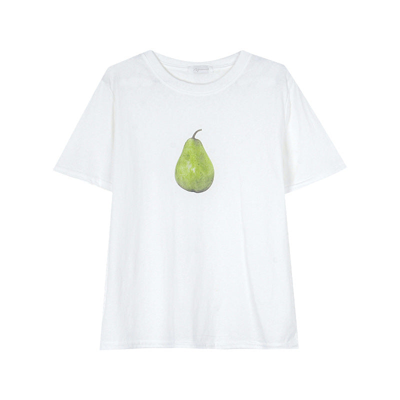 Dame T-shirt med kreativt frugtmotiv og kvalitetsbomuldsstof Stilla