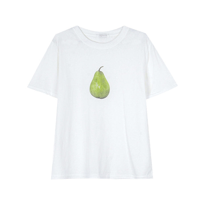 Dame T-shirt med kreativt frugtmotiv og kvalitetsbomuldsstof Stilla