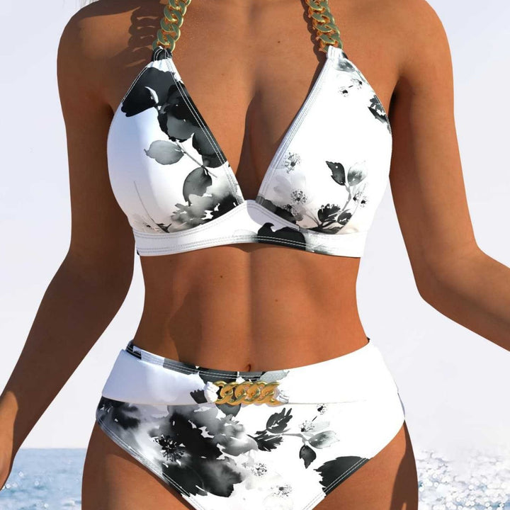 Dame Triangle-Bikini med justerbare bindebånd og moderigtig bølgemønster Skovae