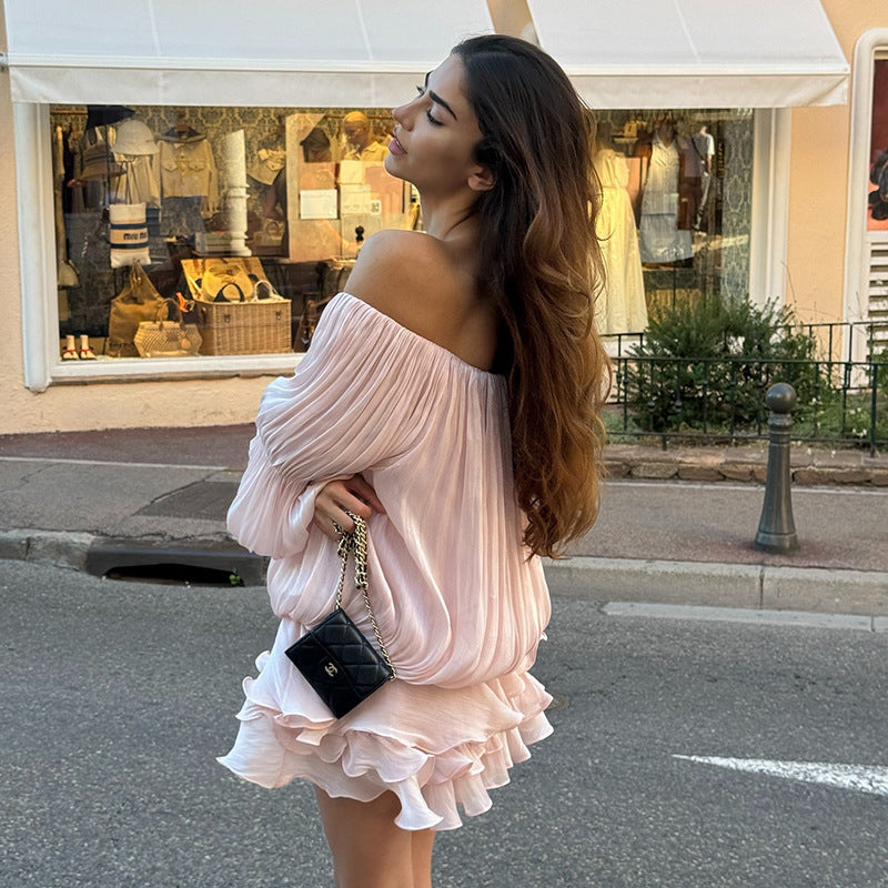 Dame luftigt Off-Shoulder kjole med flæser Skovae