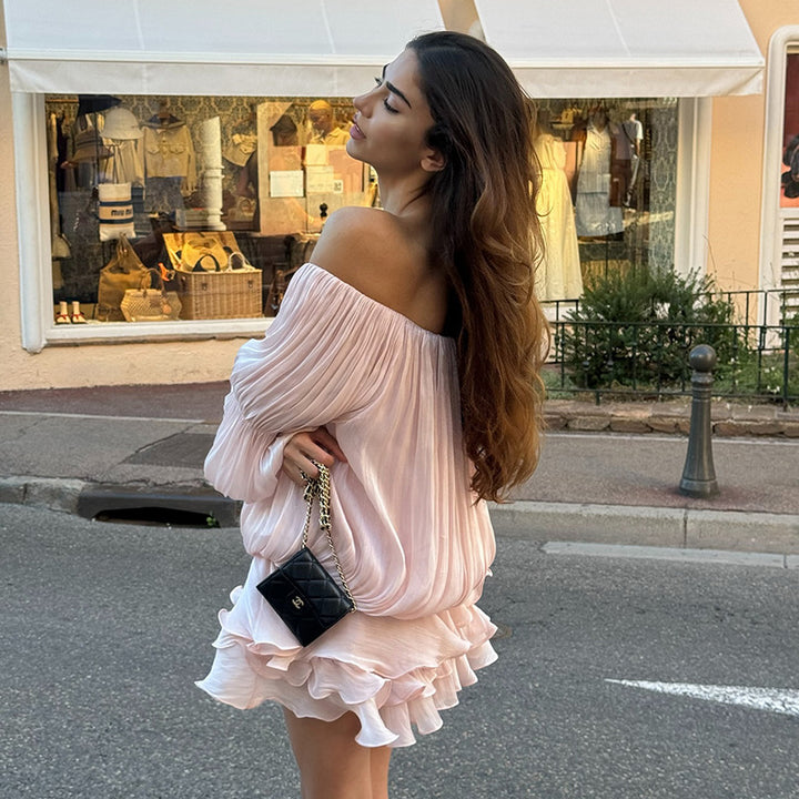 Dame luftigt Off-Shoulder kjole med flæser Skovae