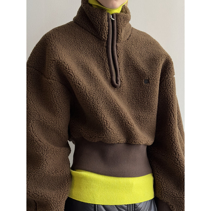 Dame hyggelig fleece-pullover med kort lynlås og elastisk manchet Stilla