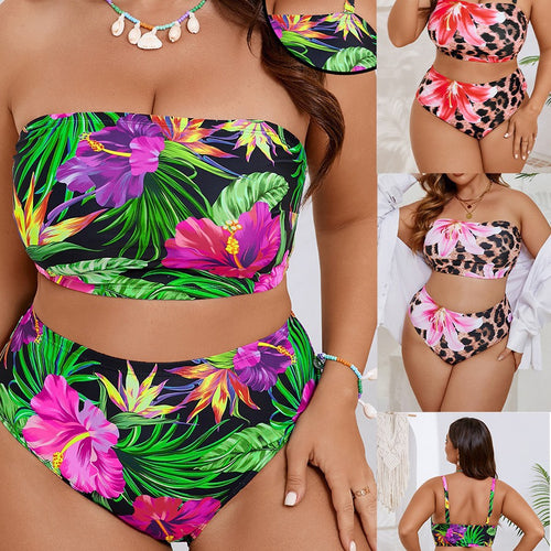 Dame Bandeau-bikini med blomster- og dyremønster Skovae