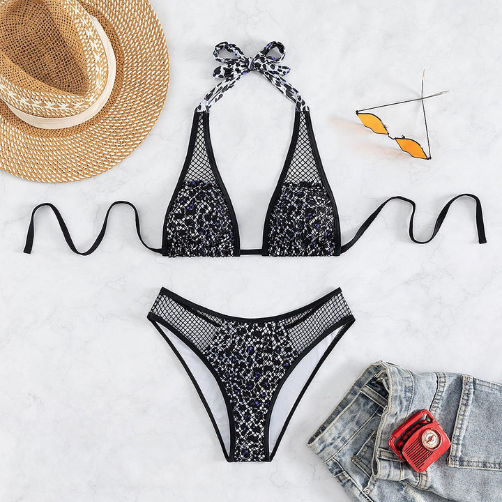 Dame Mesh-overlay trekant bikini sæt Stilla