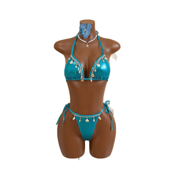 Dame triangel-bikini med stilfulde muslingeudsmykninger Skovae