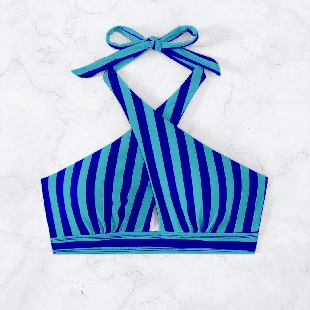 Dame triangle-bikini top med gennemtænkt omviklingsdesign og elegant stribemønster Skovae
