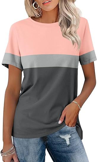 Dame farveblok T-shirt med rund halsudskæring Stilla