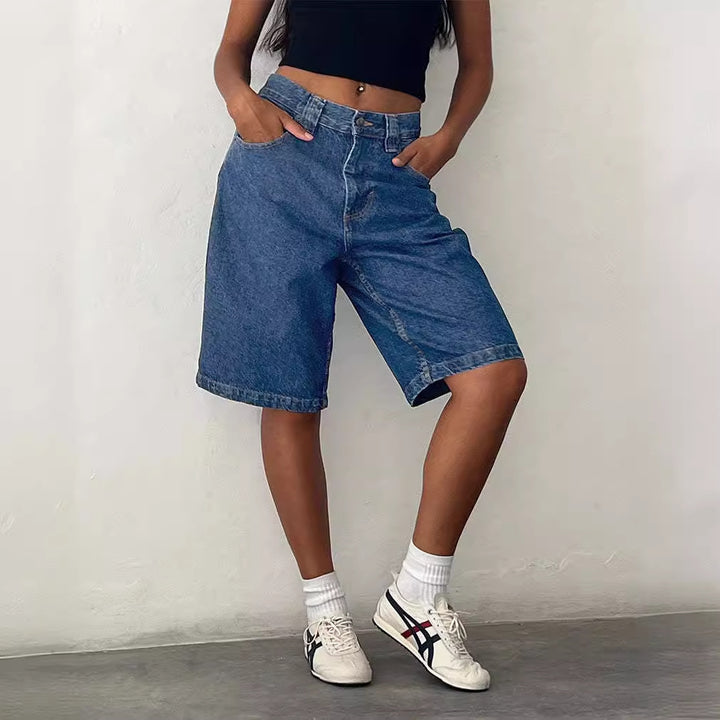 Dame Relaxed Fit Denim-Bermuda med høj talje Stilla