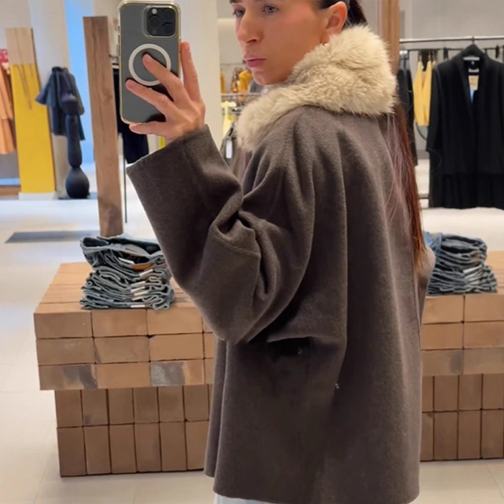 Dame elegant oversized jakke med sherpa-krave Stilla