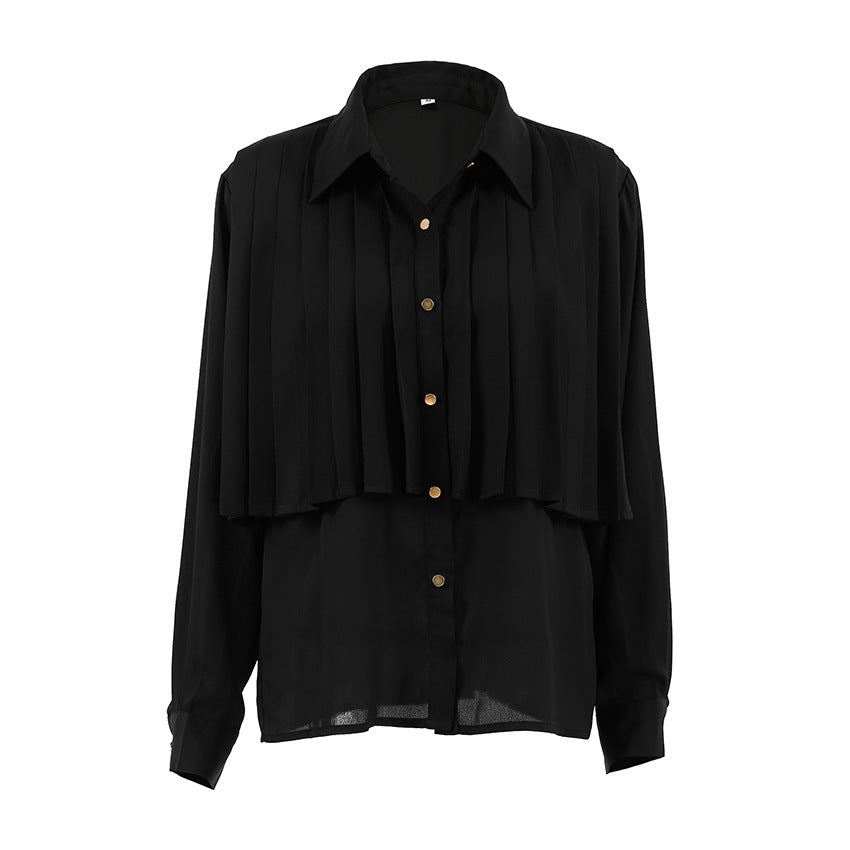 Dame sammenfoldet bluse med elegant krave Stilla