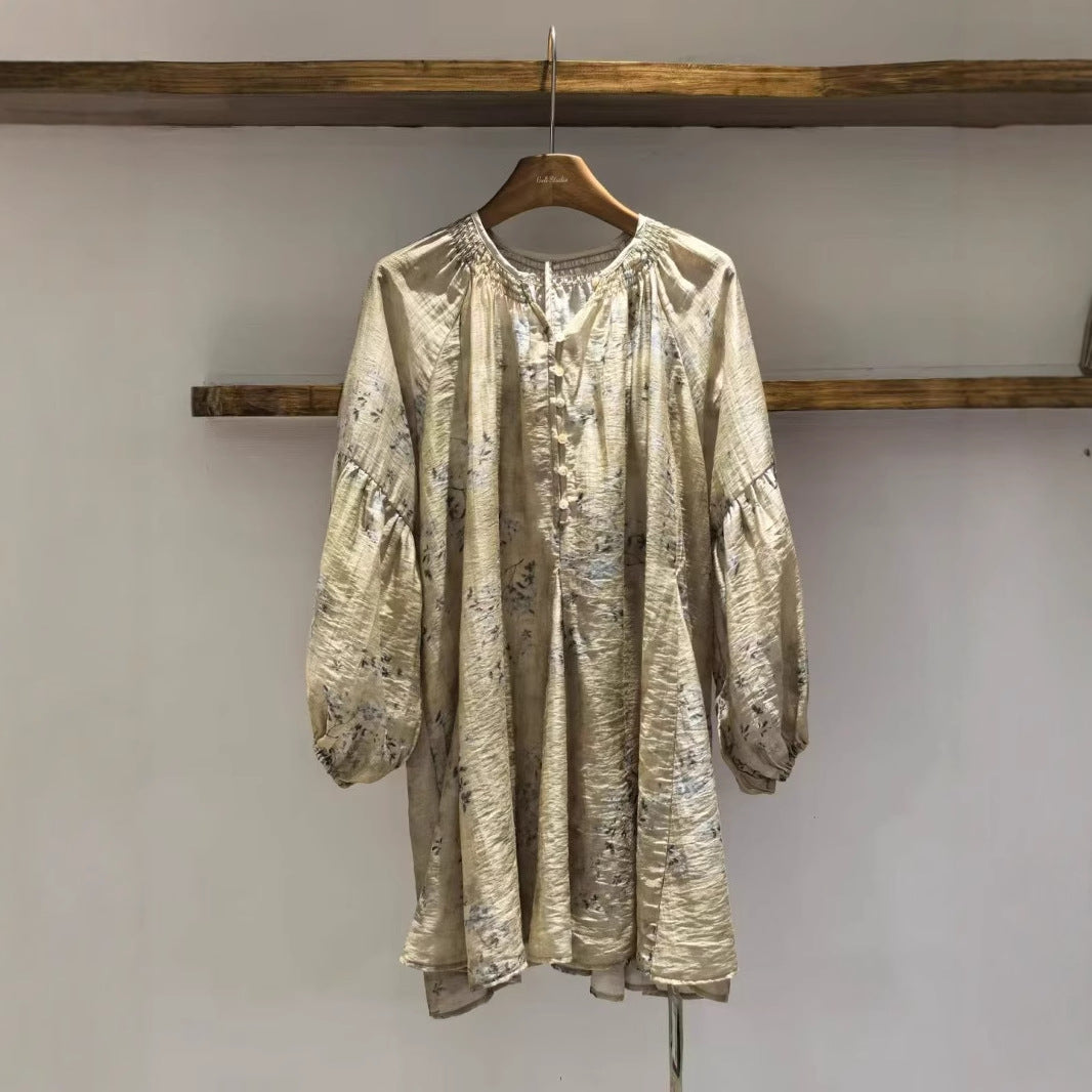 Femme Elegante Rynket Hals Tunika Kjole Stilla