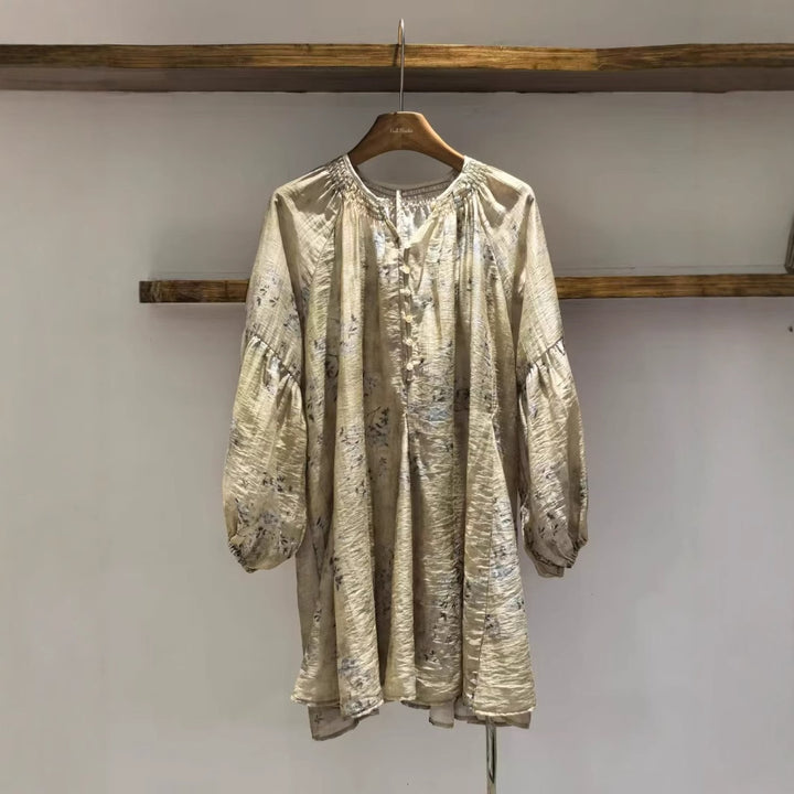 Femme Elegante Rynket Hals Tunika Kjole Stilla
