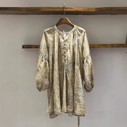 Femme Elegante Rynket Hals Tunika Kjole Stilla