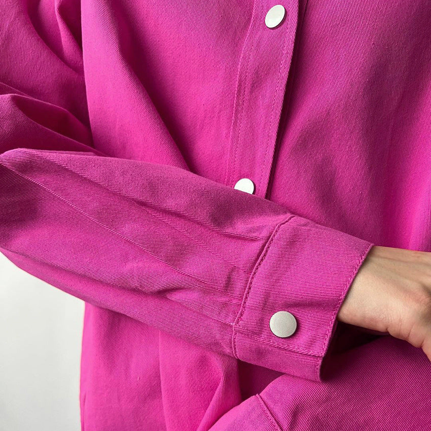 Dame Oversized Skjorte bluse i høj kvalitet bomuld med stilfulde trykknapper Stilla