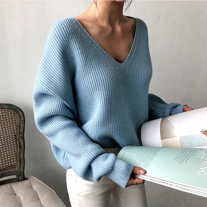 Damer hyggelig V hals pullover med ribbet tekstur Stilla