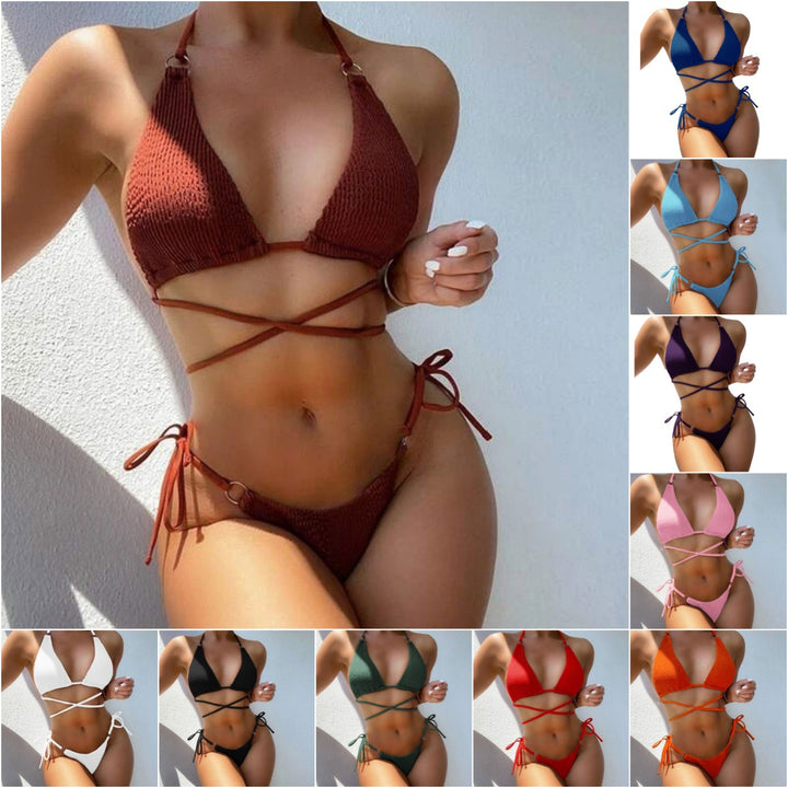 Dame triangel-bikini med moderne krydsdetaljer Skovae