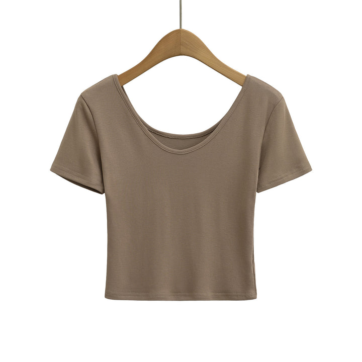 Dame Kortærmet Crop-Top med dyb rygudskæring og komfortabelt stof Stilla