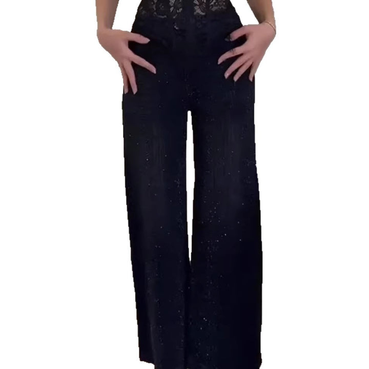 Kvindernes glitrende bredskårede jeans med elegant struktur Stilla