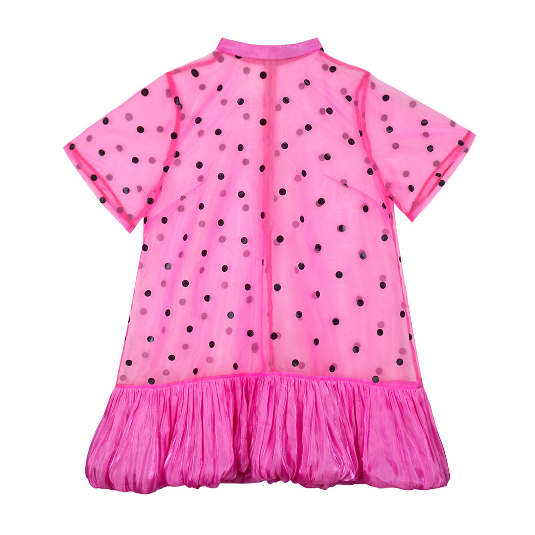Dame gennemsigtig polka-dot mini-kjole med flæsekant Skovae