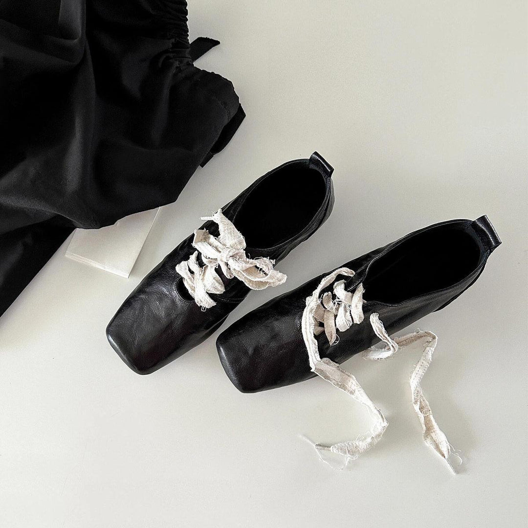 Femme Kvadratåede Snørebånd Læder Sneakers Stilla