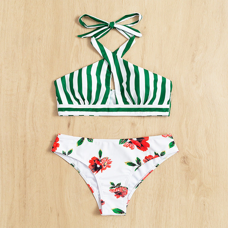 Dame højtaljet bikini-sæt med asymmetrisk top Skovae
