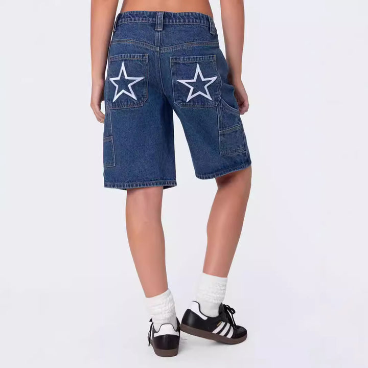 Dame modische Denim-shorts i afslappet snit med høj talje Skovae
