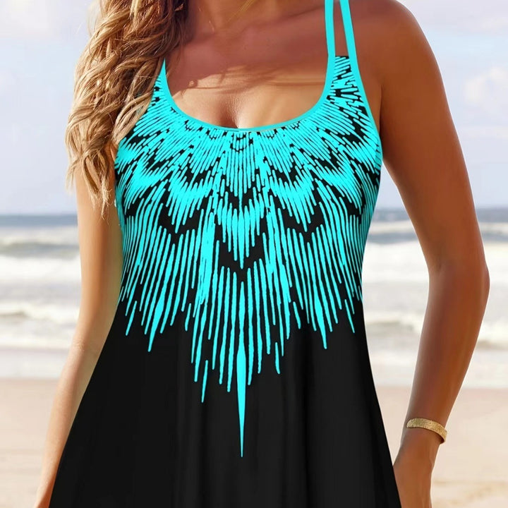 Dame Tankini-overdel med moderne asymmetrisk design og tankini shorts Stilla