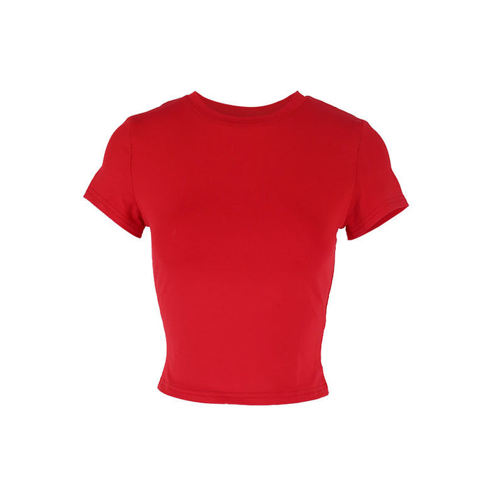 Dame tætsiddende Crop-Top med rund halsudskæring og elastisk materiale Skovae