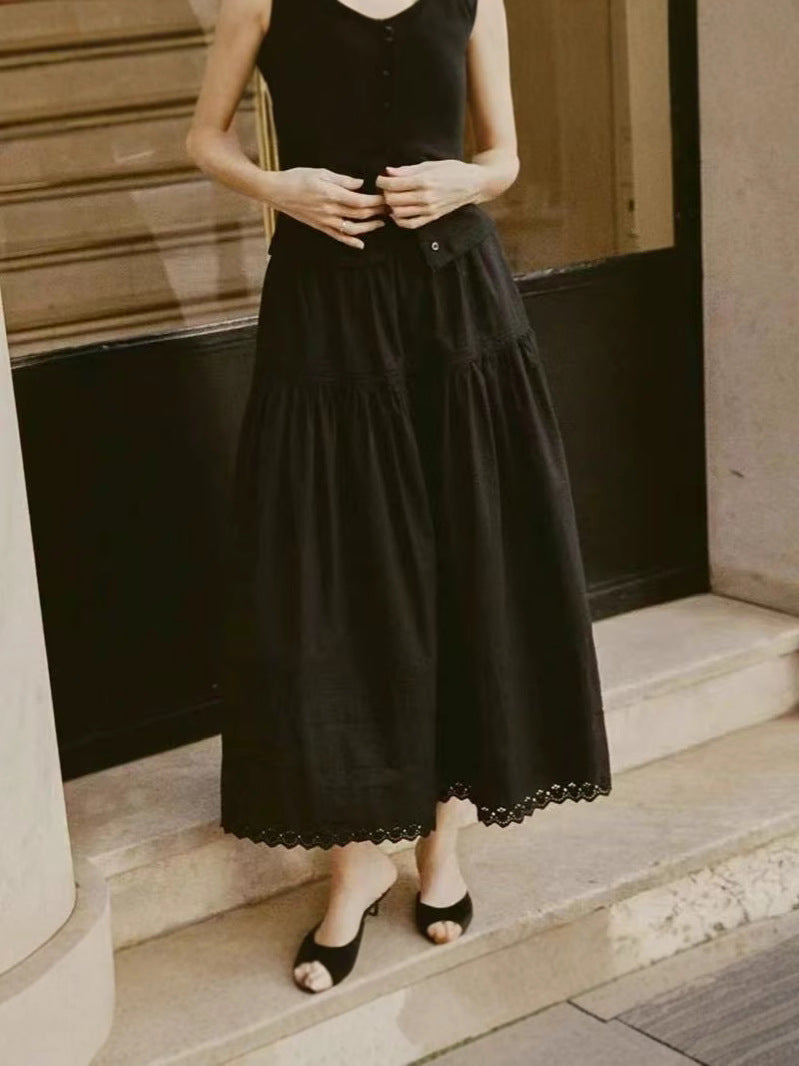 Dame Maxi-nederdel med elegant Broderie Anglaise og flydende snit Stilla
