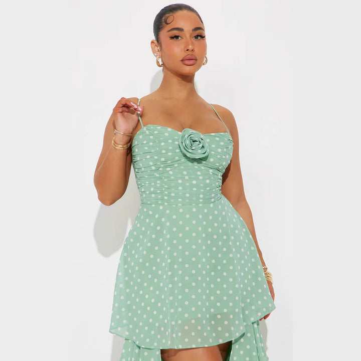 Damer Legesygt Polka-Dots Maxikjole med asymmetrisk Skørt og blomsteragtige Accenter Skovae