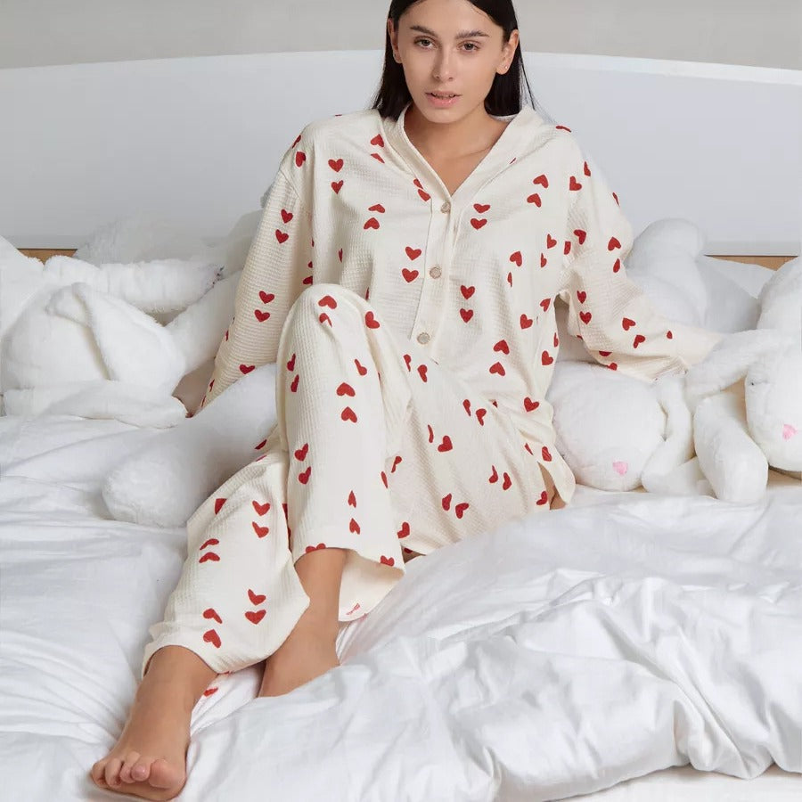 Dame komfortabel Pyjamas med hjerte mønster Stilla