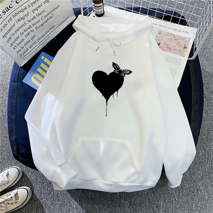 Kvinders hoodie med kreativ hjerte design Skovae