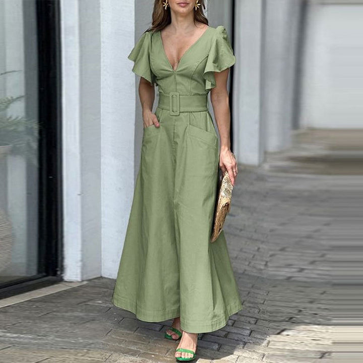 Dame maxikjole med elegante flæsedetaljer og praktiske lommer Stilla