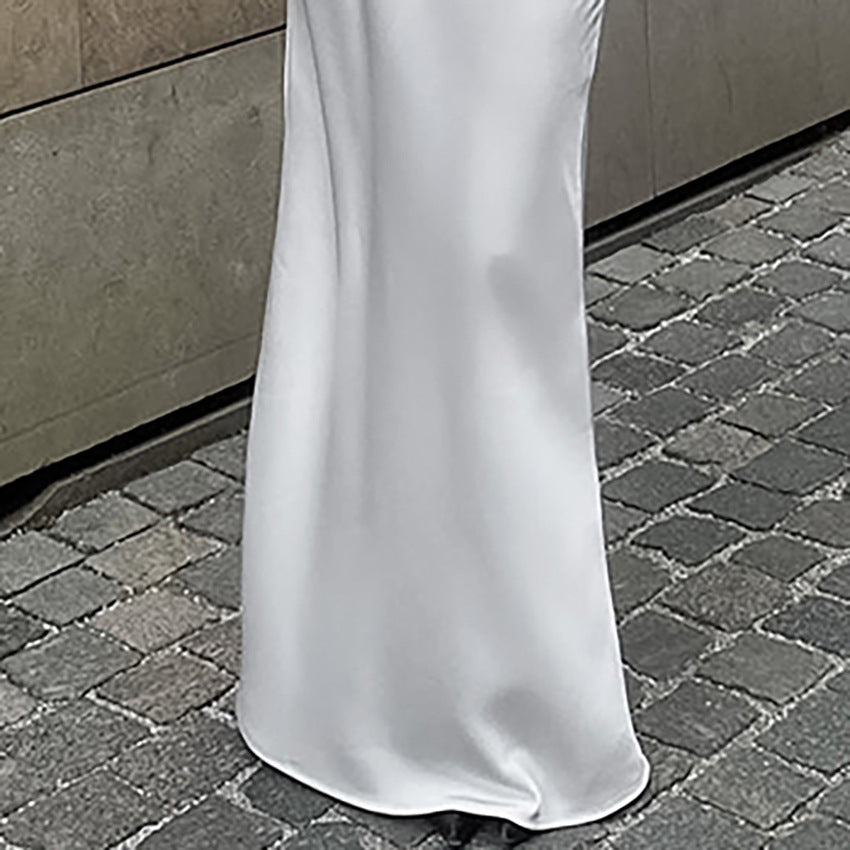Dame Maxi-nederdel i flydende satin med høj taljebund og elegant snit Stilla