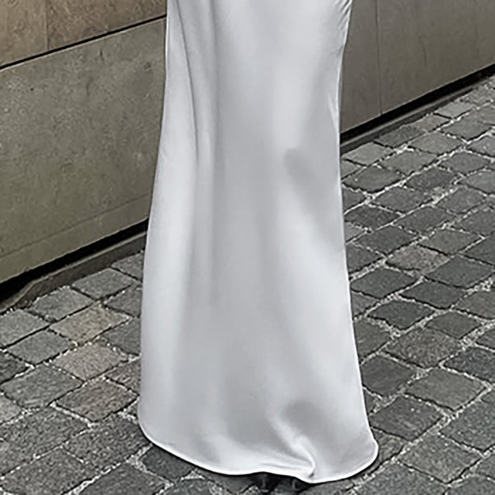 Dame Maxi-nederdel i flydende satin med høj taljebund og elegant snit Stilla