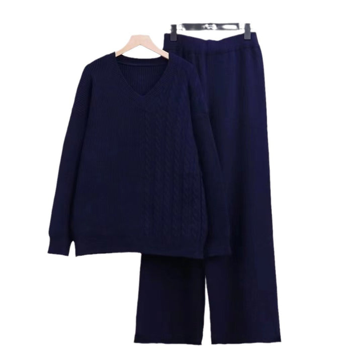 Femme Cozy V-hals Strik Loungewear Sæt Stilla