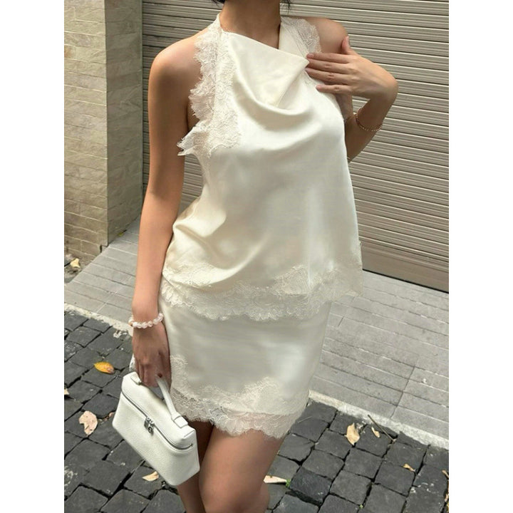 Damen Raffiniertes Abendkleid mit Spitze und fließendem Schnitt Skovae