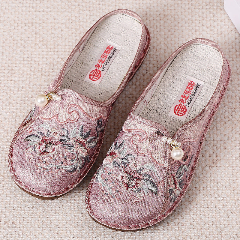 Femme dekorerede Slipper Clogs med blomsterbroderi Stilla