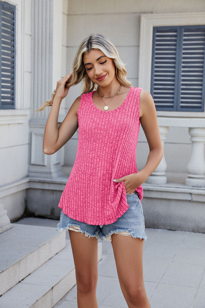 Dame afslappet tanktop med asymmetrisk kant og lommer Stilla