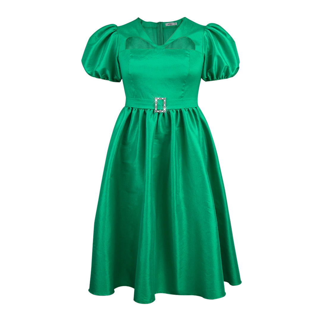 Dame aftenkjole med stilfulde puffærmer og unikt cut-out-design Skovae